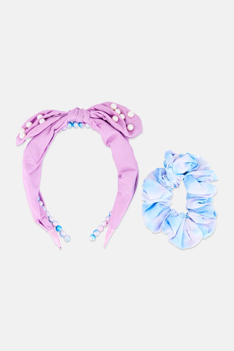 Expressions Kids Girl 3 Pieces Beaded Head Band With Scrunchie Set, Multicolor - Image 2